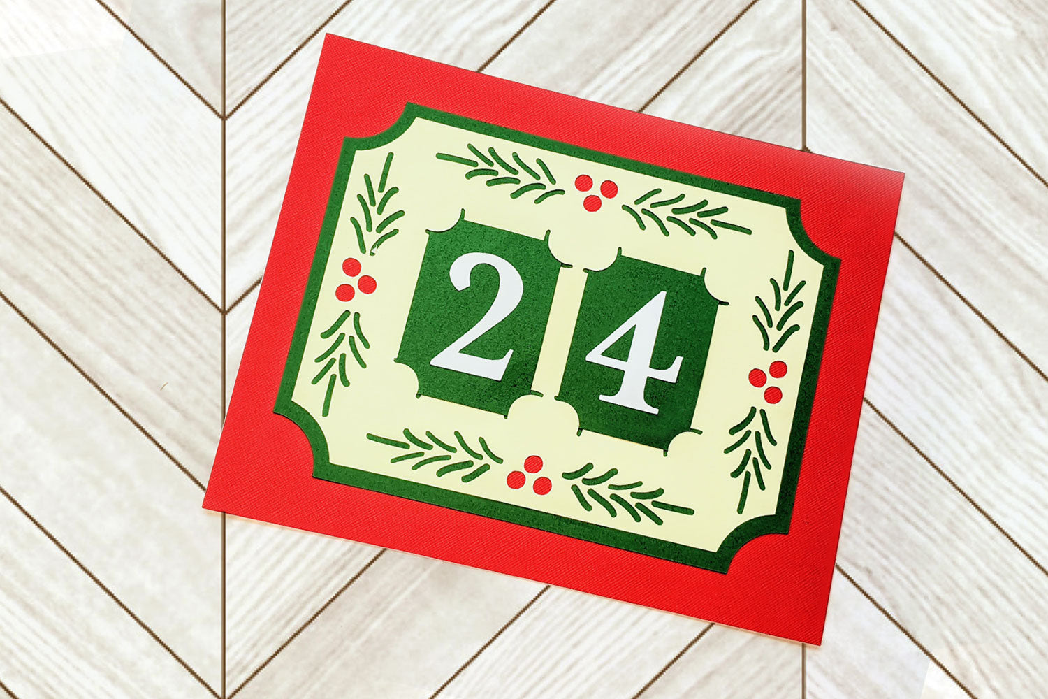 Christmas Advent Calendar Poster with Pine and Holly Berries SVG File Designed by Geeks