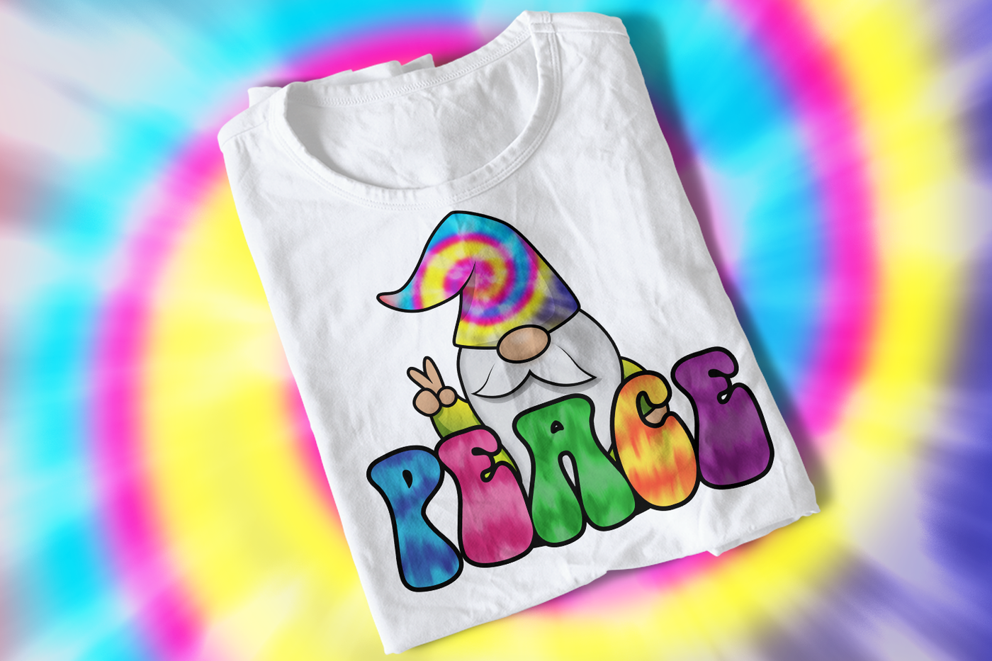 Peace gnome sublimation PNG with tie dye