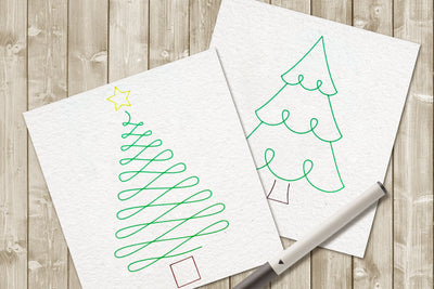 Christmas Tree Duo SVG SKETCH Single Line Drawing File Template