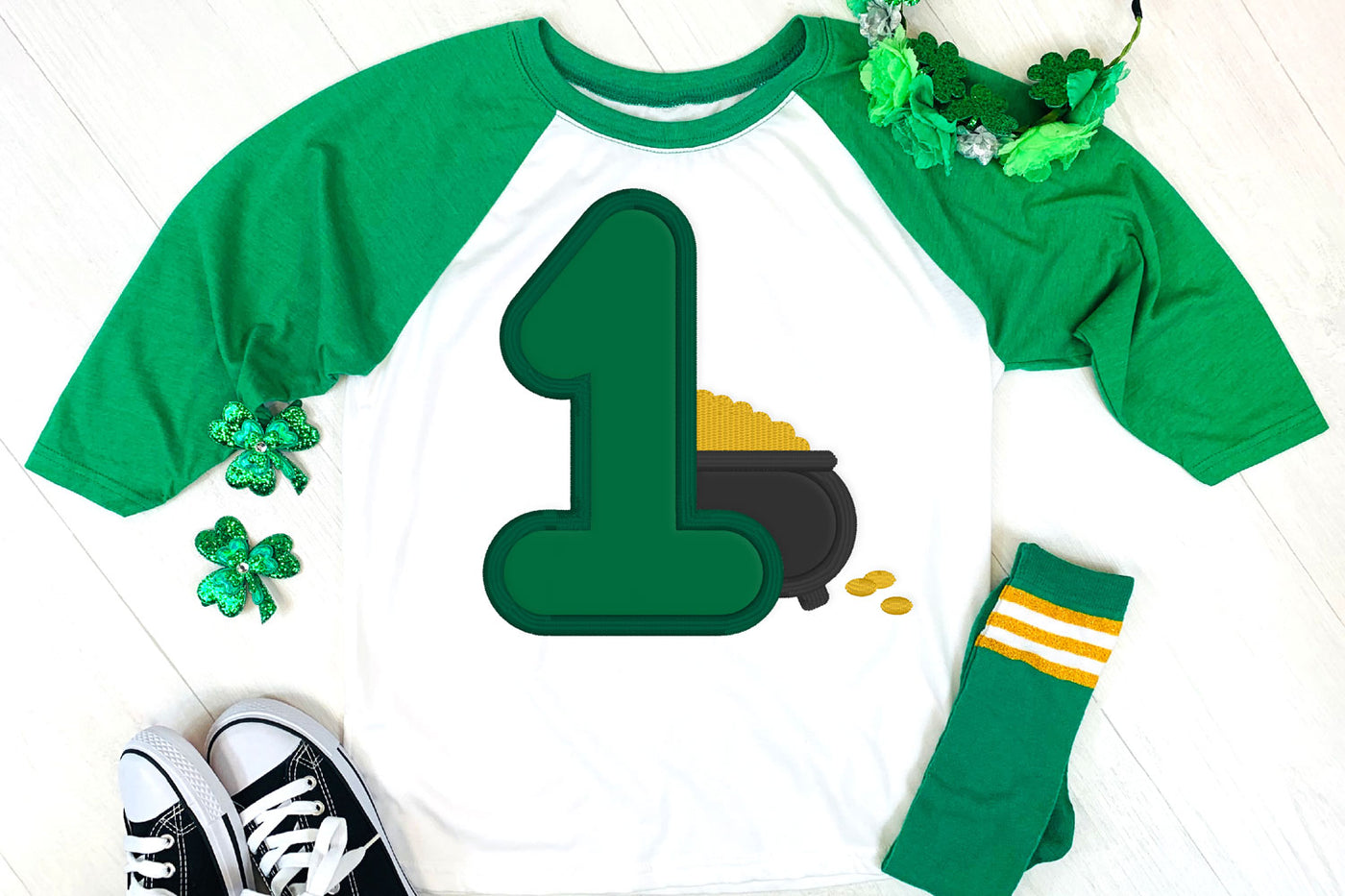 First St Patrick's Day 1 with Pot of Gold Applique Embroidery File