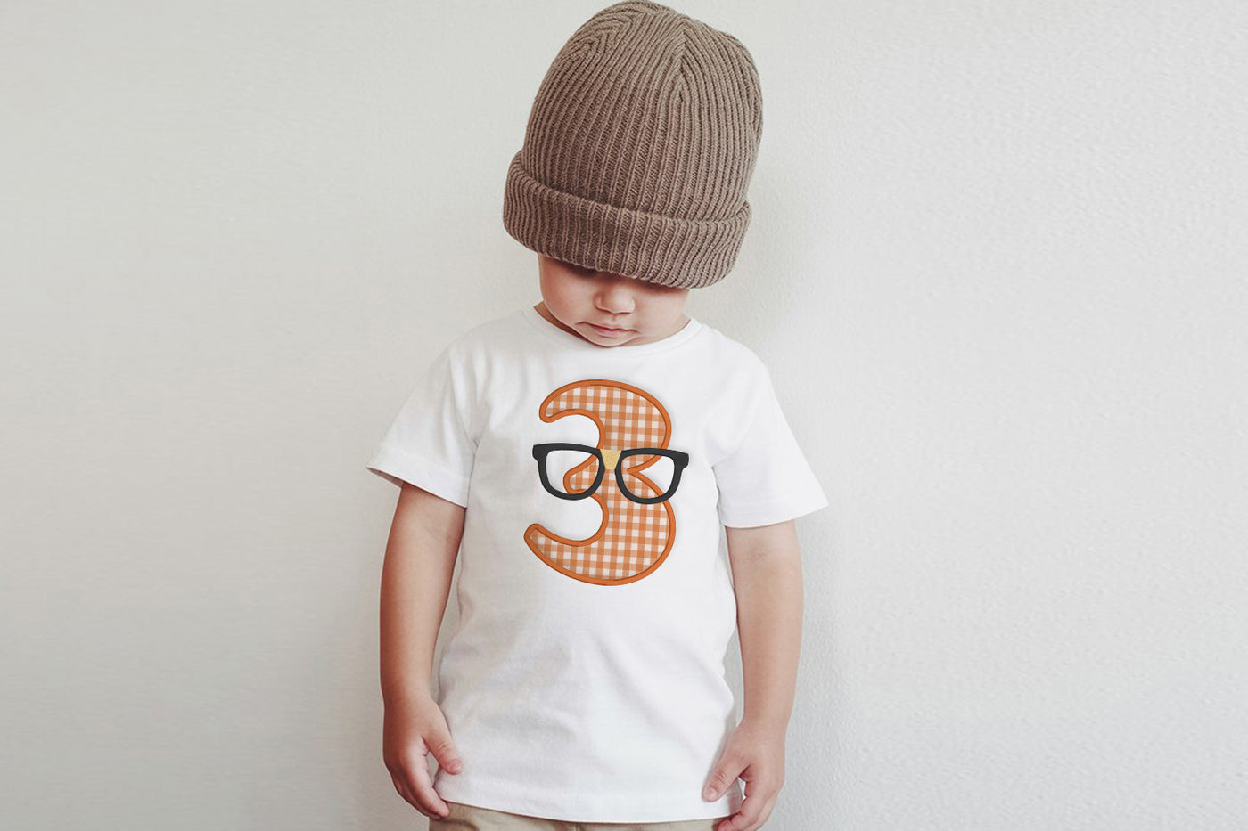Nerdy Glasses with Number 3 Applique Embroidery