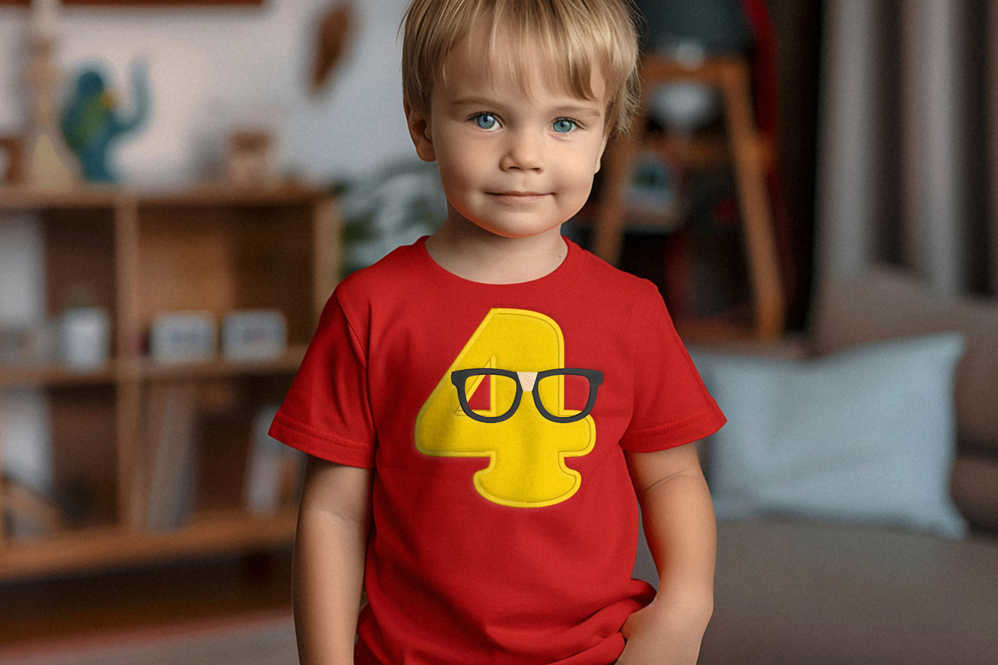 Nerdy Glasses with Number 4 Applique Embroidery