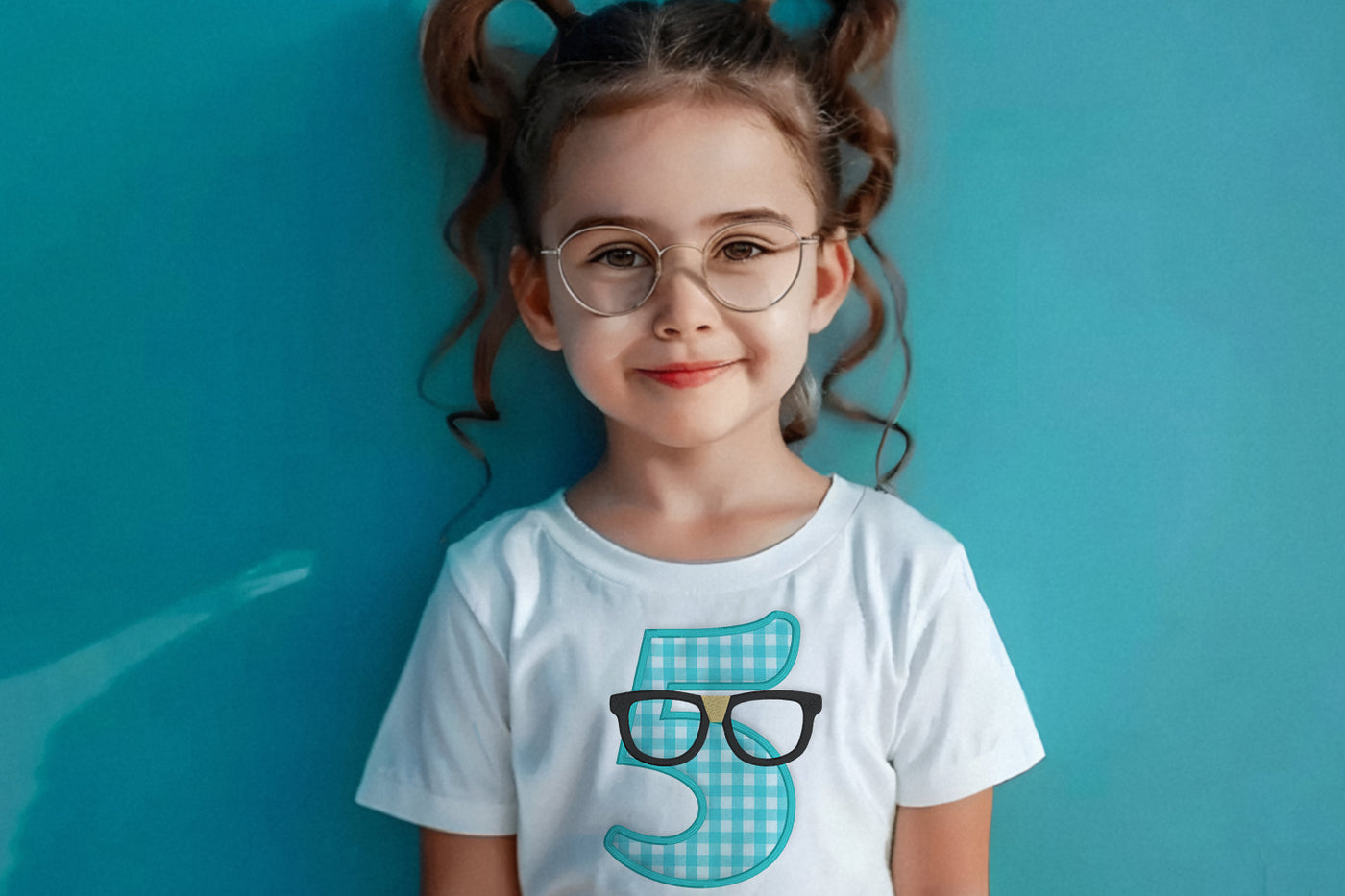 Nerdy Glasses with Number 5 Applique Embroidery