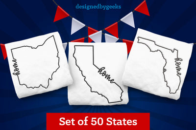 50 US States Home State Outline Embroidery Design Bundle
