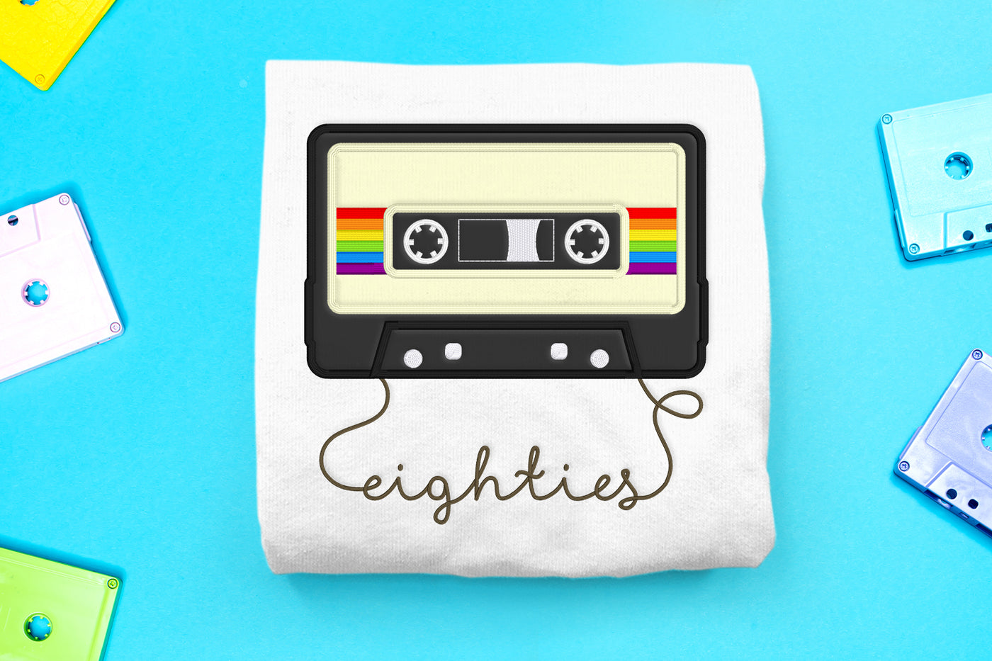 80s Rainbow Cassette Tape Applique Embroidery File