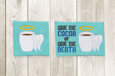 Cocoa or Death Angel Wing Mug Rug ITH Applique Embroidery
