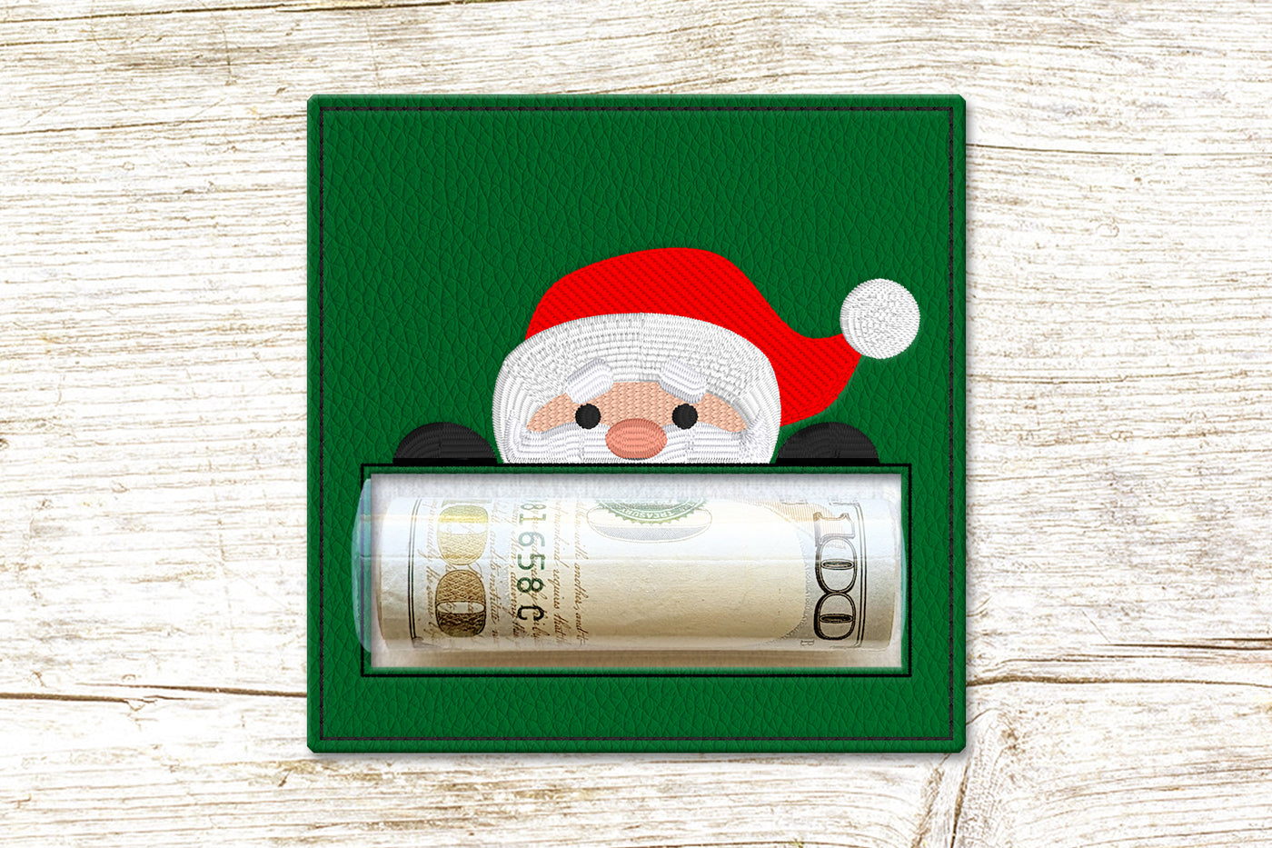 Christmas Santa Claus Money Roll Holder ITH Applique Embroidery File