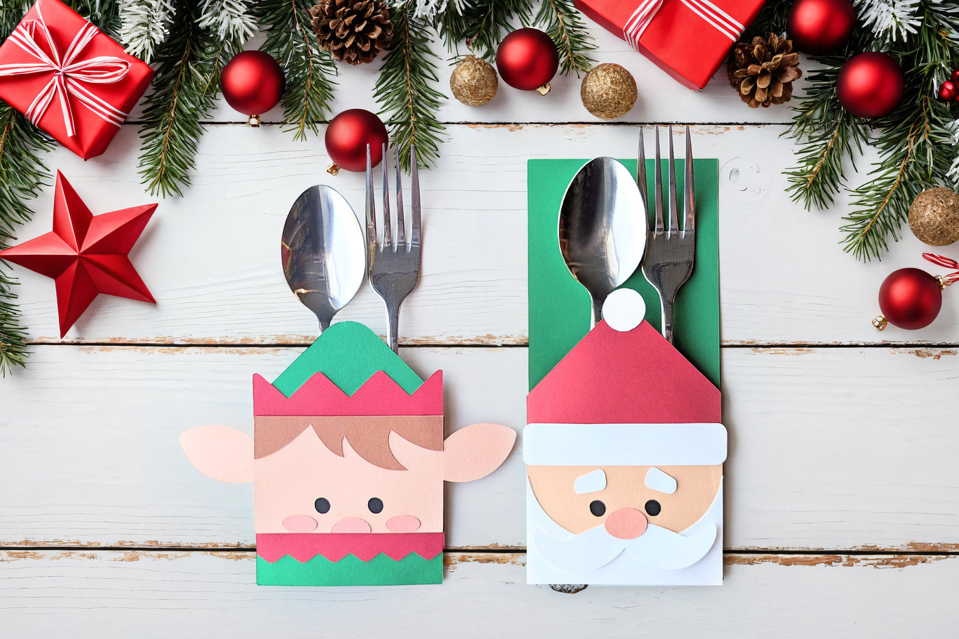 Christmas Santa and Elf Silverware Sleeve SVG Duo