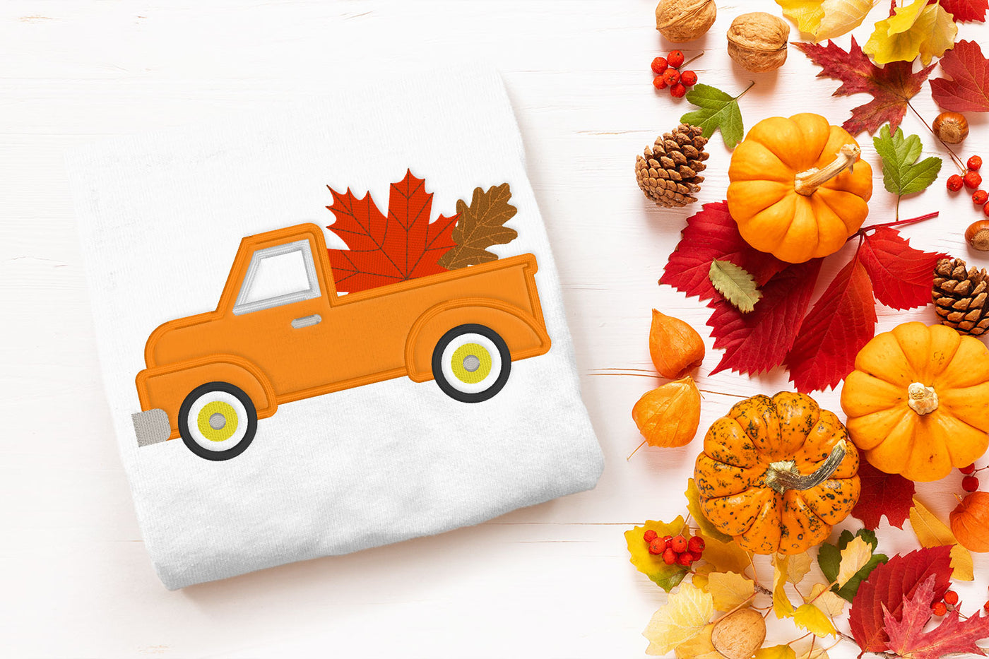 Autumn Leaves Vintage Truck Applique Embroidery File