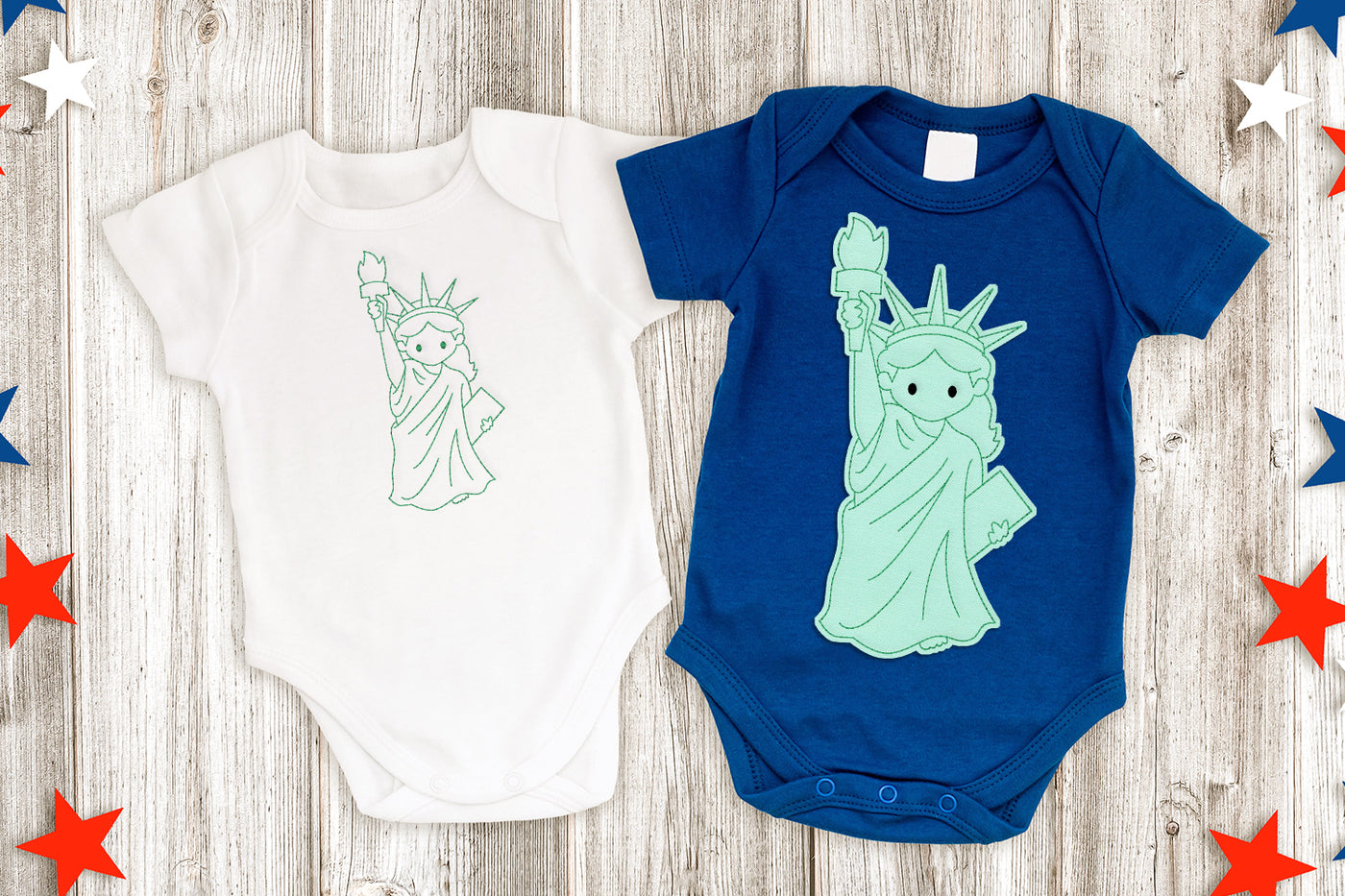 Baby Liberty Raggy Applique or Linework Embroidery File