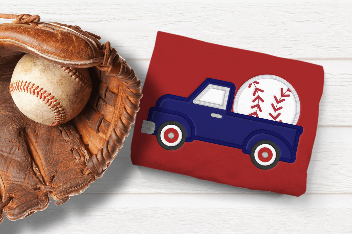 Vintage Truck with Baseball Applique Embroidery File