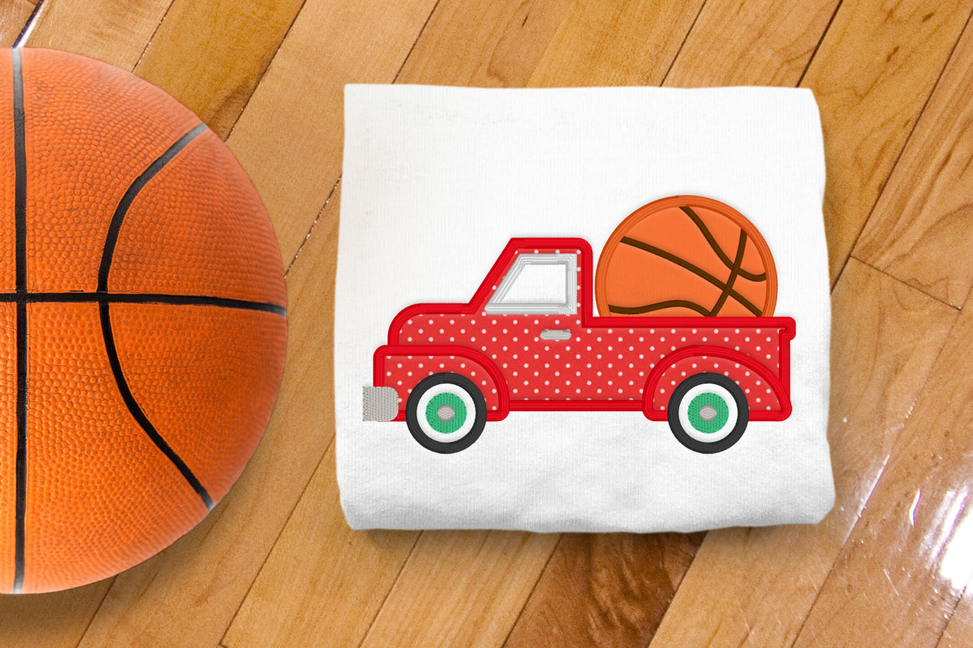 Vintage Truck with Basketball Applique Embroidery