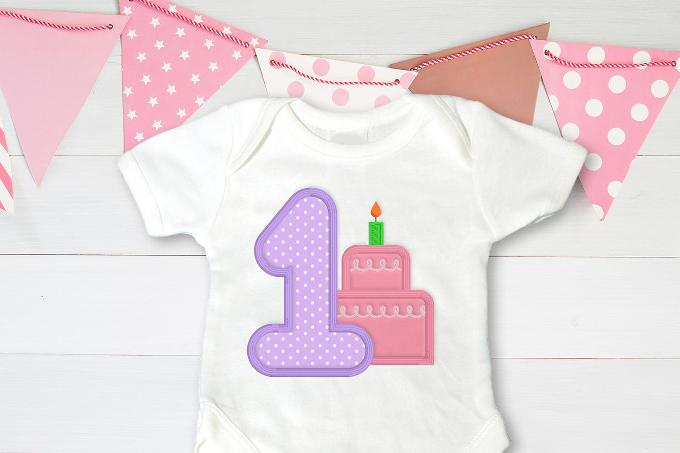 First Birthday 1 with Cake Applique Embroidery