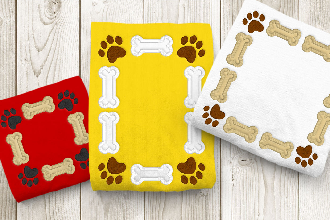 Dog Bone and Paw Frame Applique Embroidery