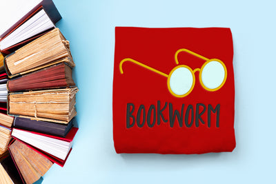 Bookworm Round Glasses Applique Embroidery File