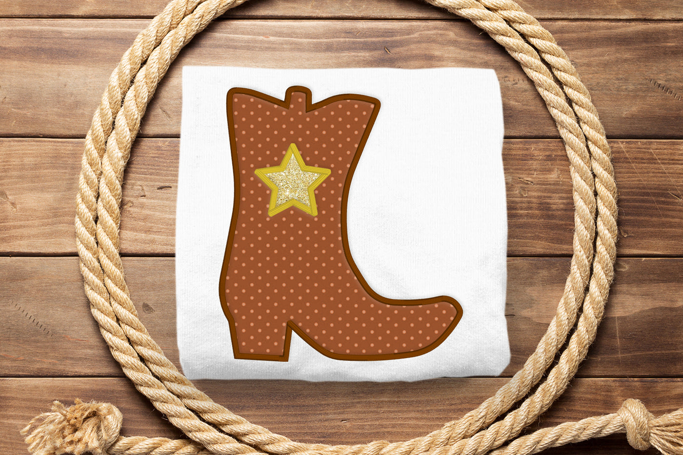 Western Boot with Star Applique Embroidery File