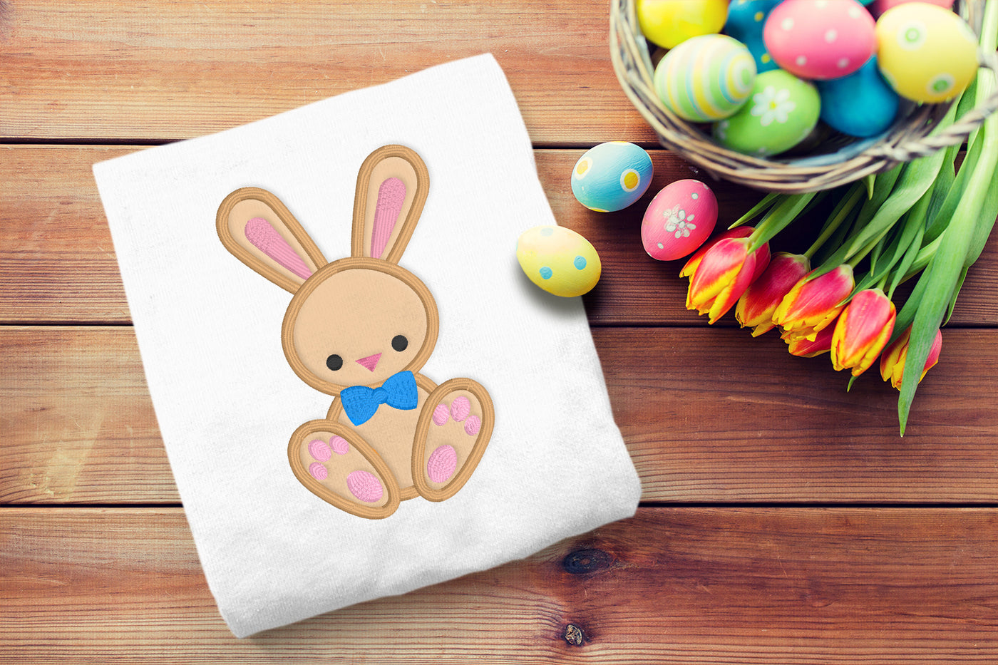 Easter Bunny with Bow Tie Applique Embroidery