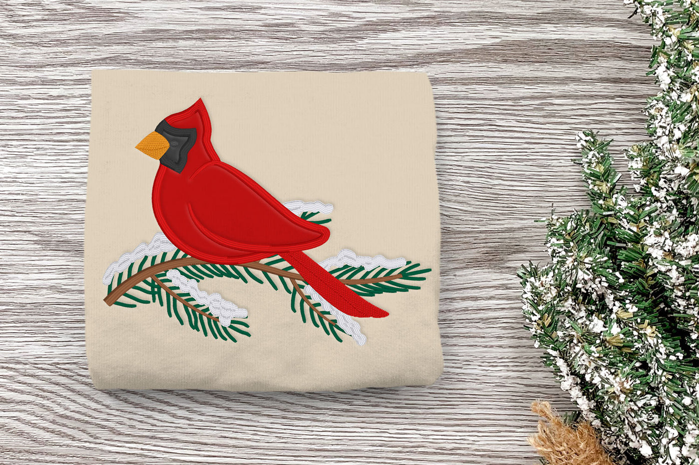 Winter Cardinal on Branch Applique Embroidery File