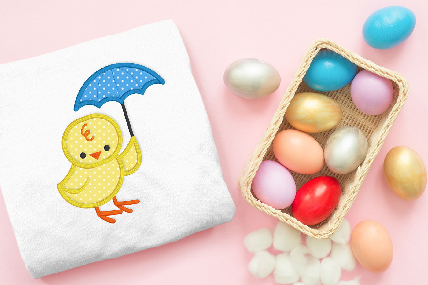 Spring Chick with Umbrella Applique Embroidery