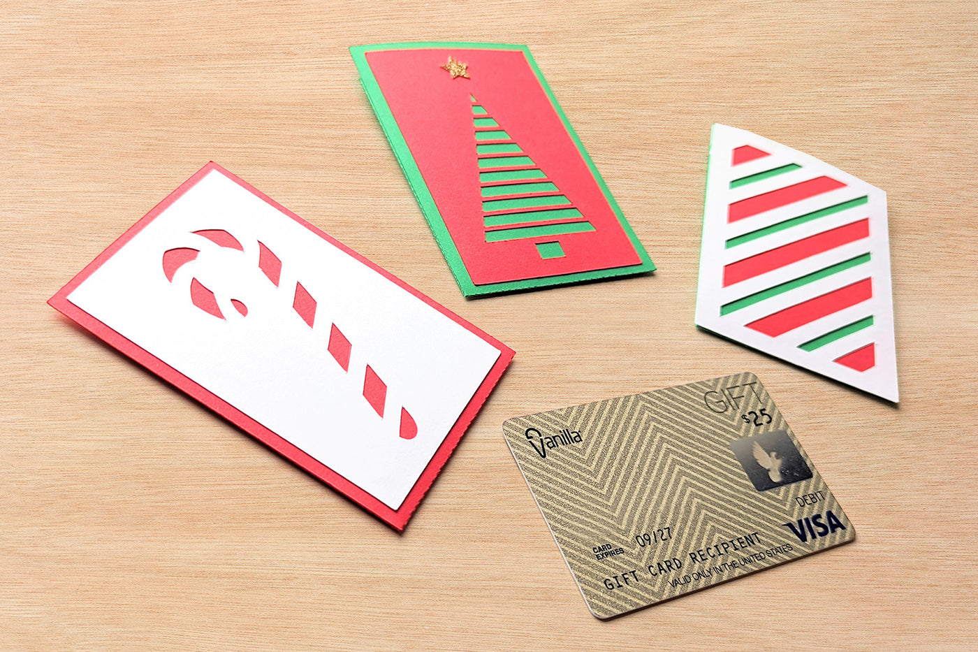 Papercut Christmas Stripe Gift Card Holder SVG File Trio