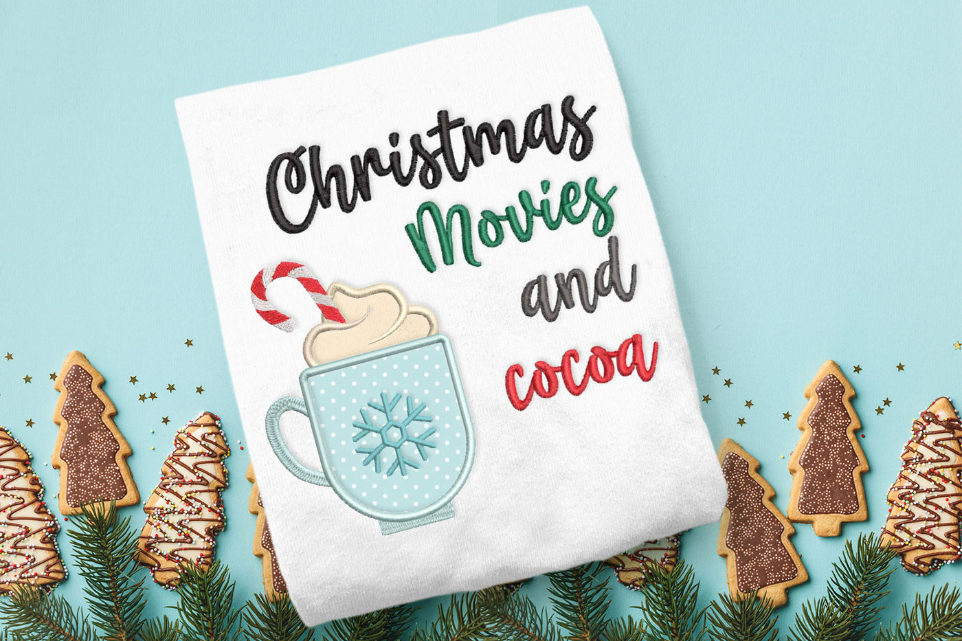 Christmas Movies and Cocoa Applique Embroidery File