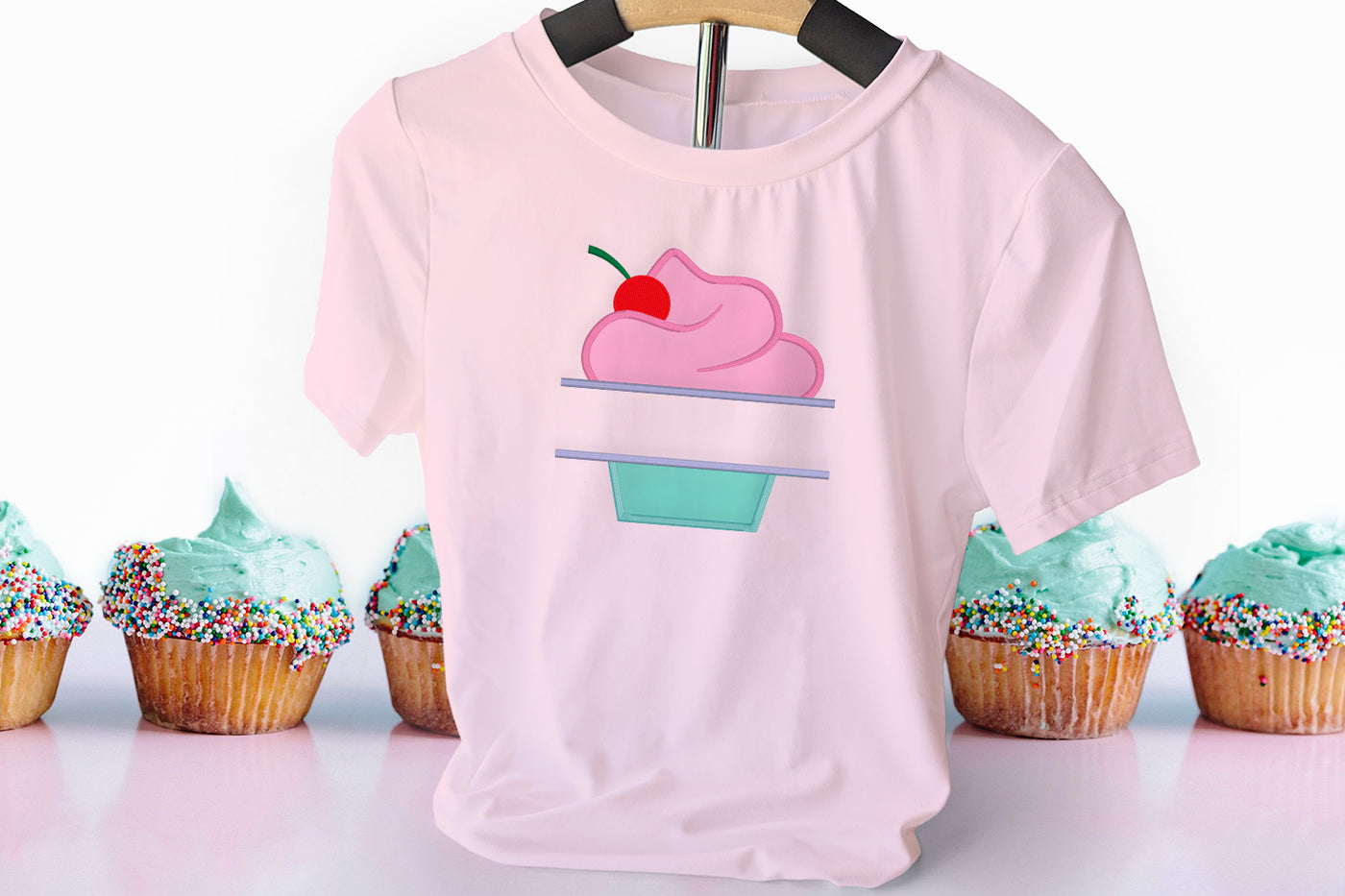 Cupcake with Cherry Split Applique Embroidery