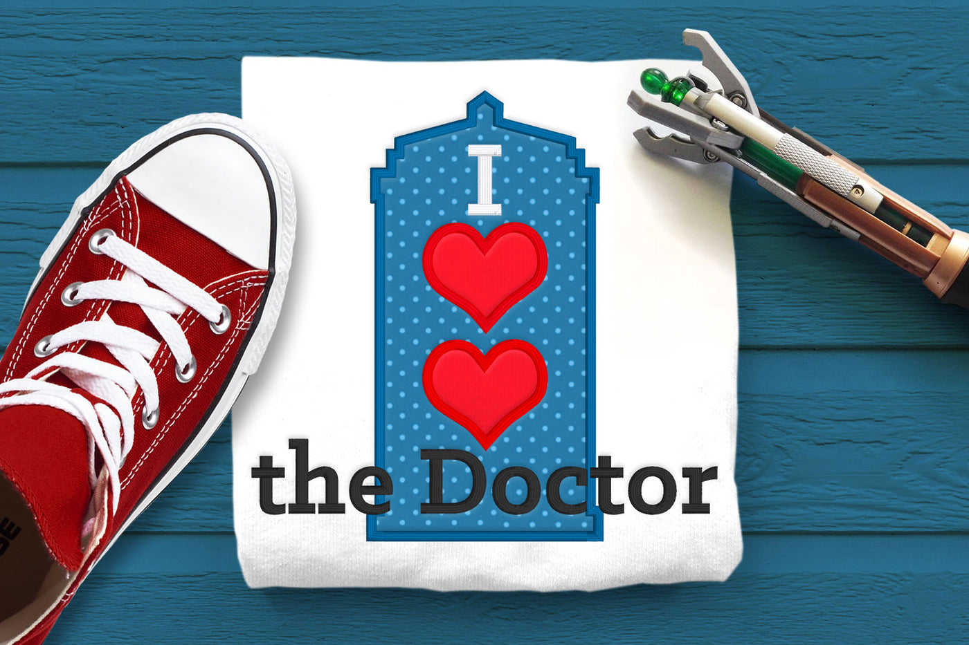 I Double Heart the Doctor Phone Box Applique and Embroidery Design