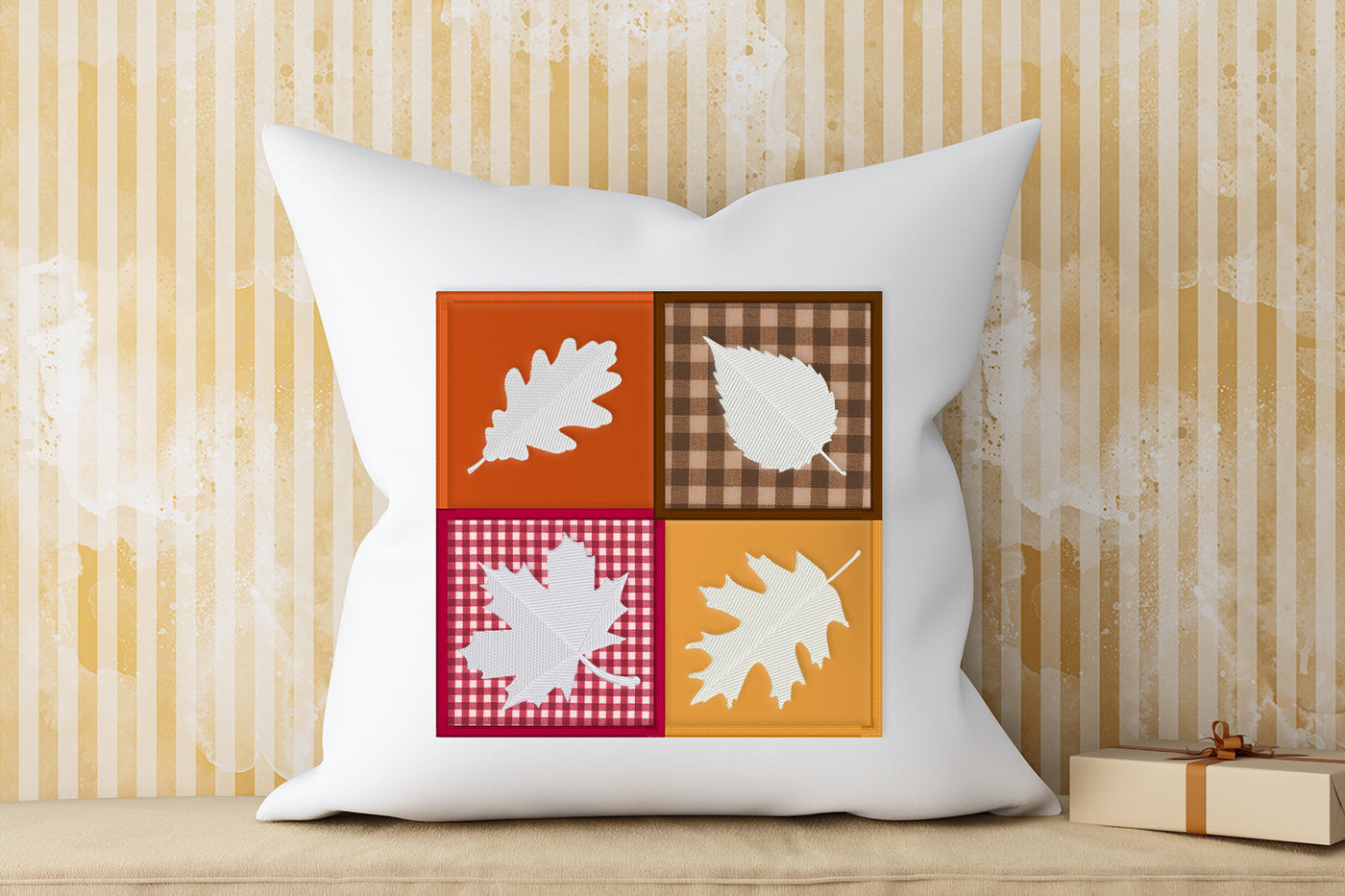 Fall Leaf Squares Applique Embroidery File