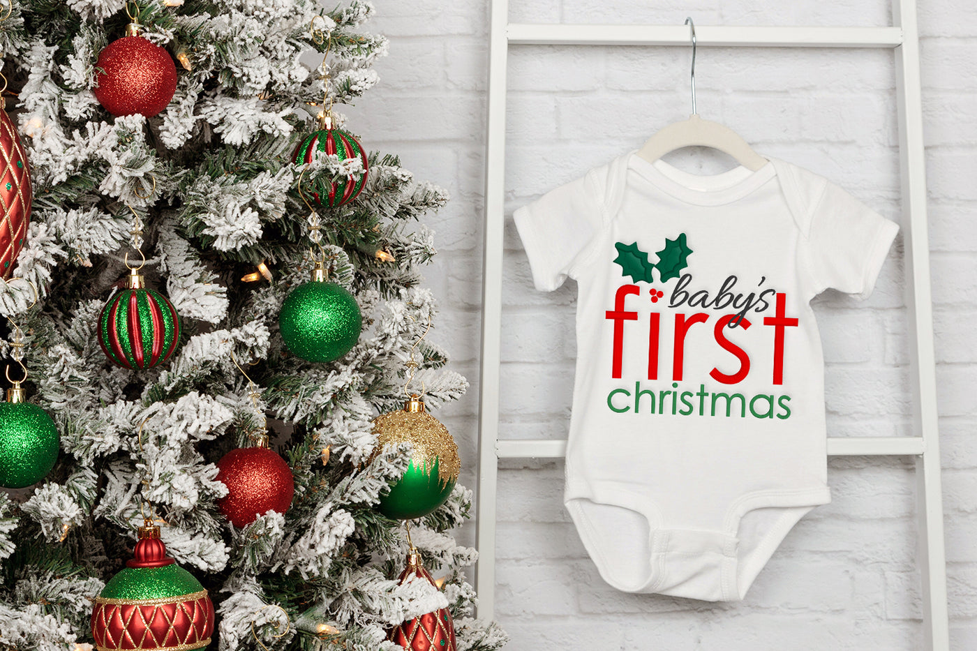 Baby's First Christmas with Holly Applique Embroidery File