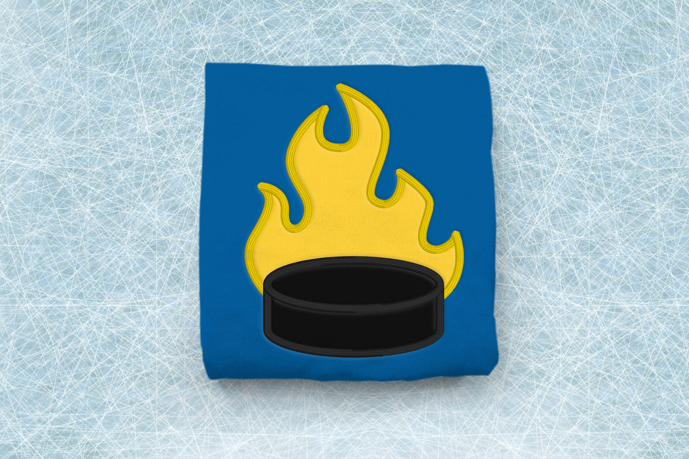 Flaming Hockey Puck Applique Embroidery