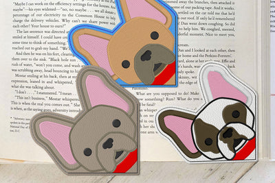 French Bulldog Face Corner Bookmark ITH Applique Embroidery