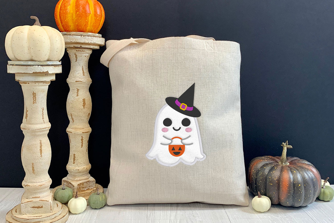 Halloween Ghost in a Witch Costume Applique Embroidery File
