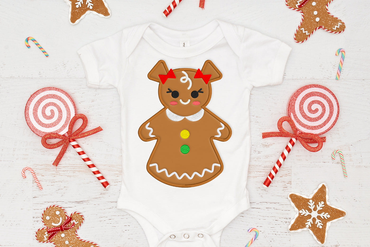 Gingerbread Girl with Pigtails Applique Embroidery File