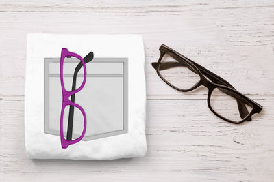 Mock Pocket with Glasses Applique Embroidery