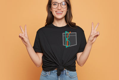 Mock Pocket with Glasses Applique Embroidery
