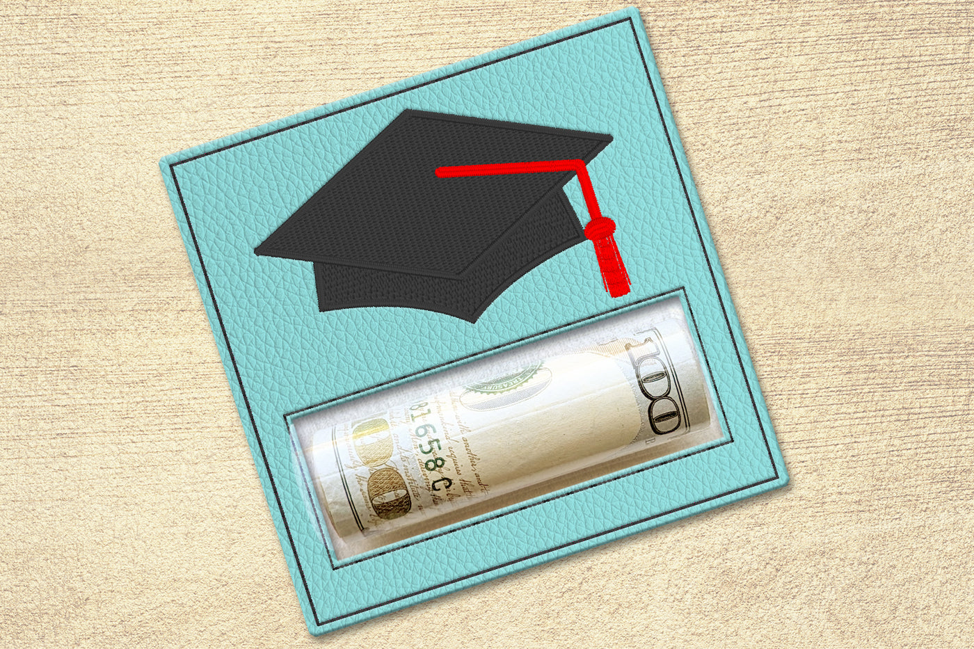 Graduation Cap Money Roll Holder ITH Applique Embroidery