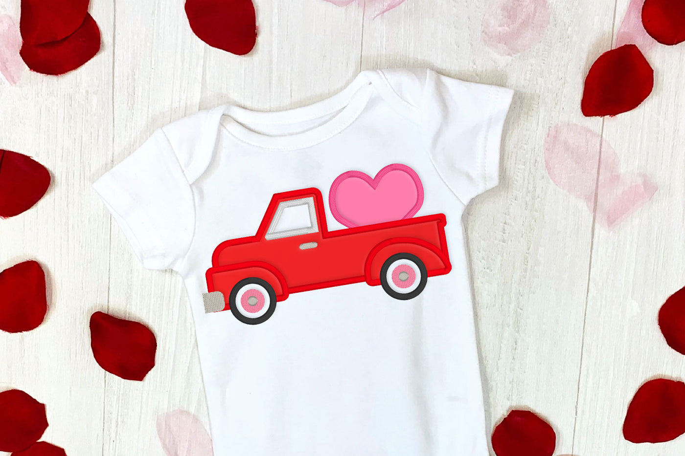 Vintage Truck with Heart Applique Embroidery File
