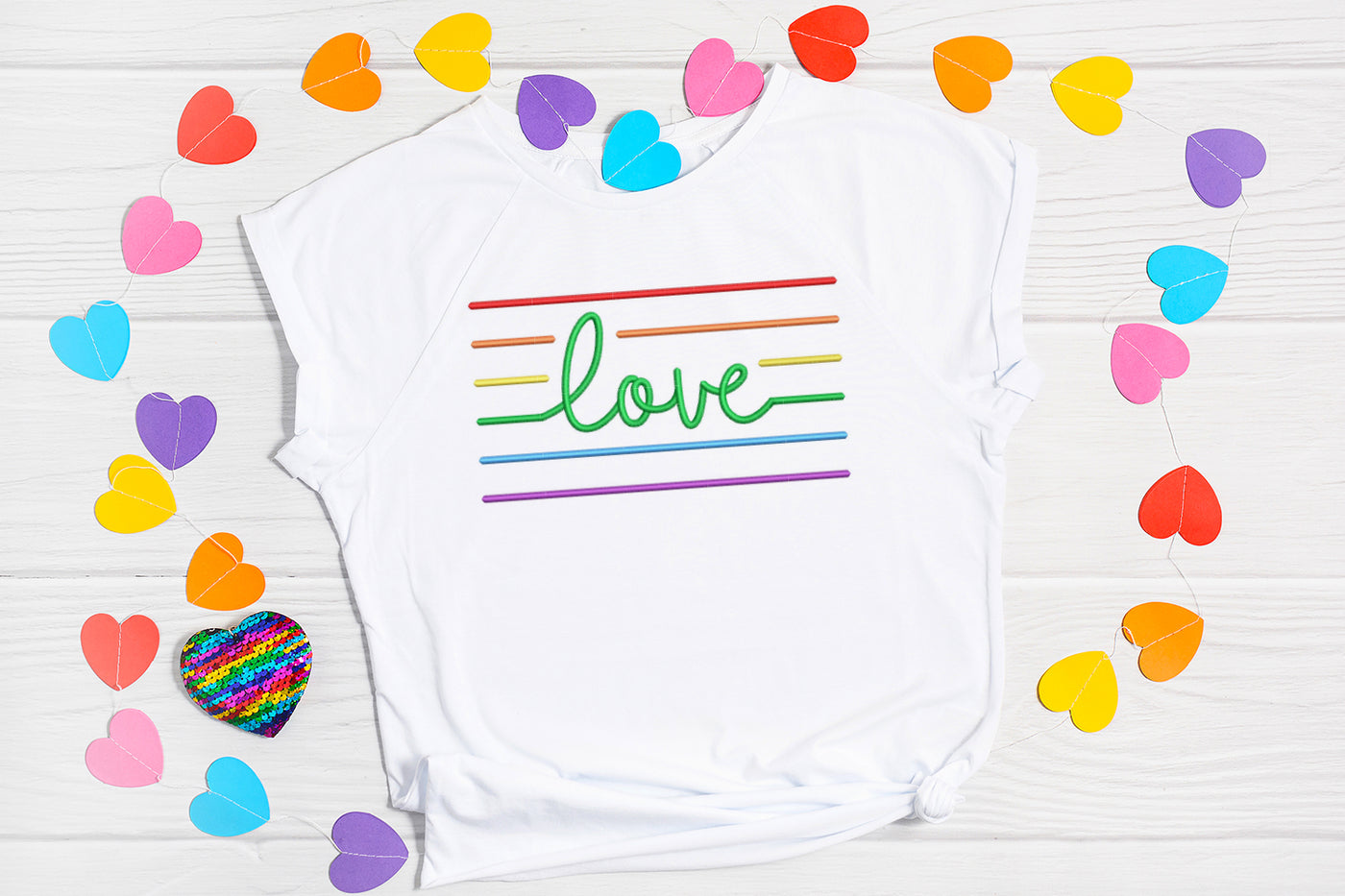 Love with Rainbow Lines Embroidery