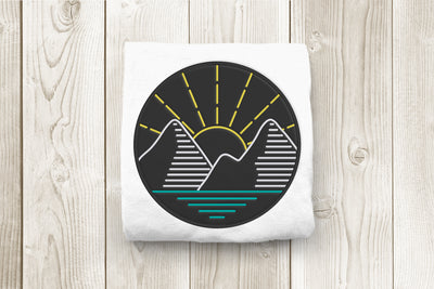 Mountain Line Art in Applique Circle Embroidery