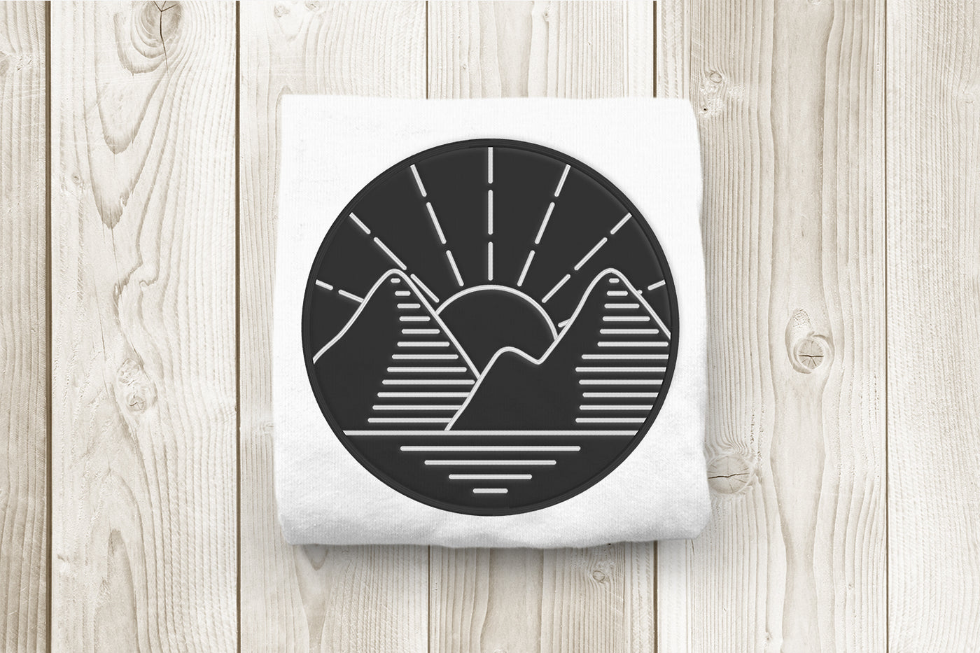 Mountain Line Art in Applique Circle Embroidery