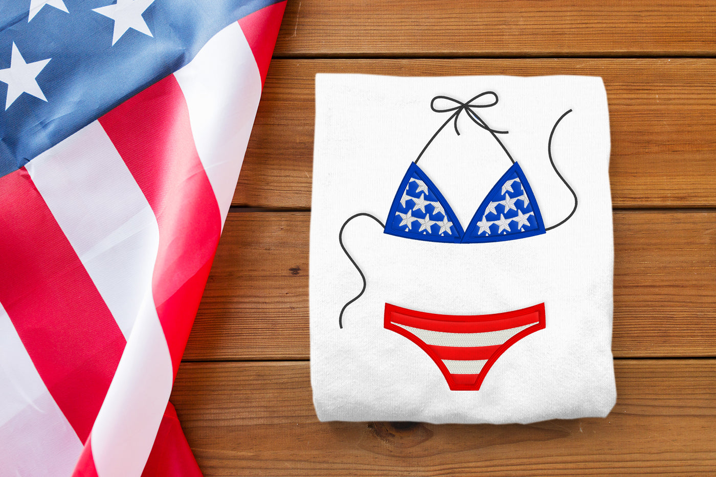 Patriotic String Bikini Applique Embroidery