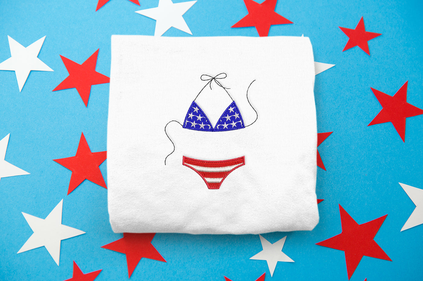 Patriotic String Bikini Mini Embroidery