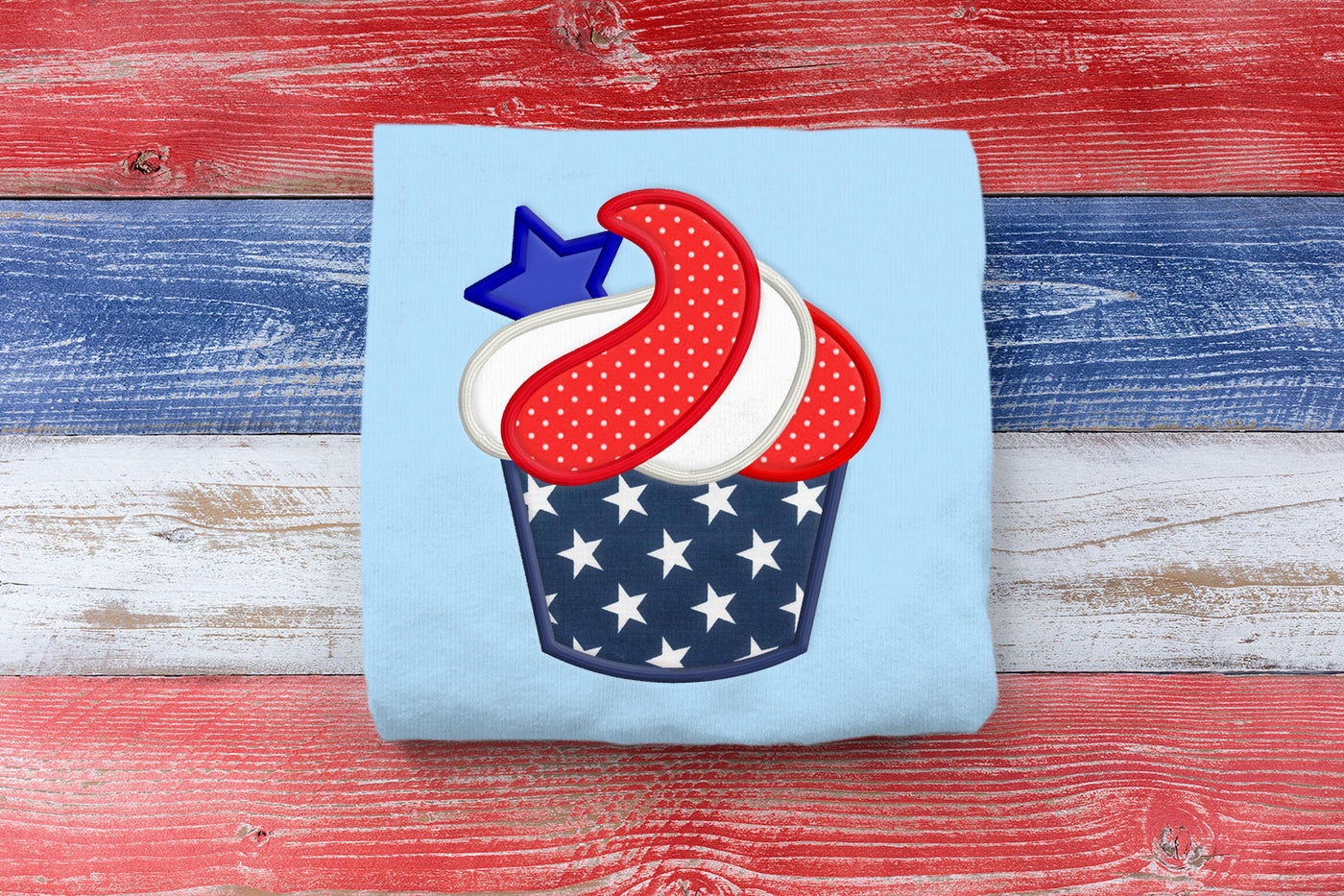 Patriotic Cupcake Applique Embroidery File
