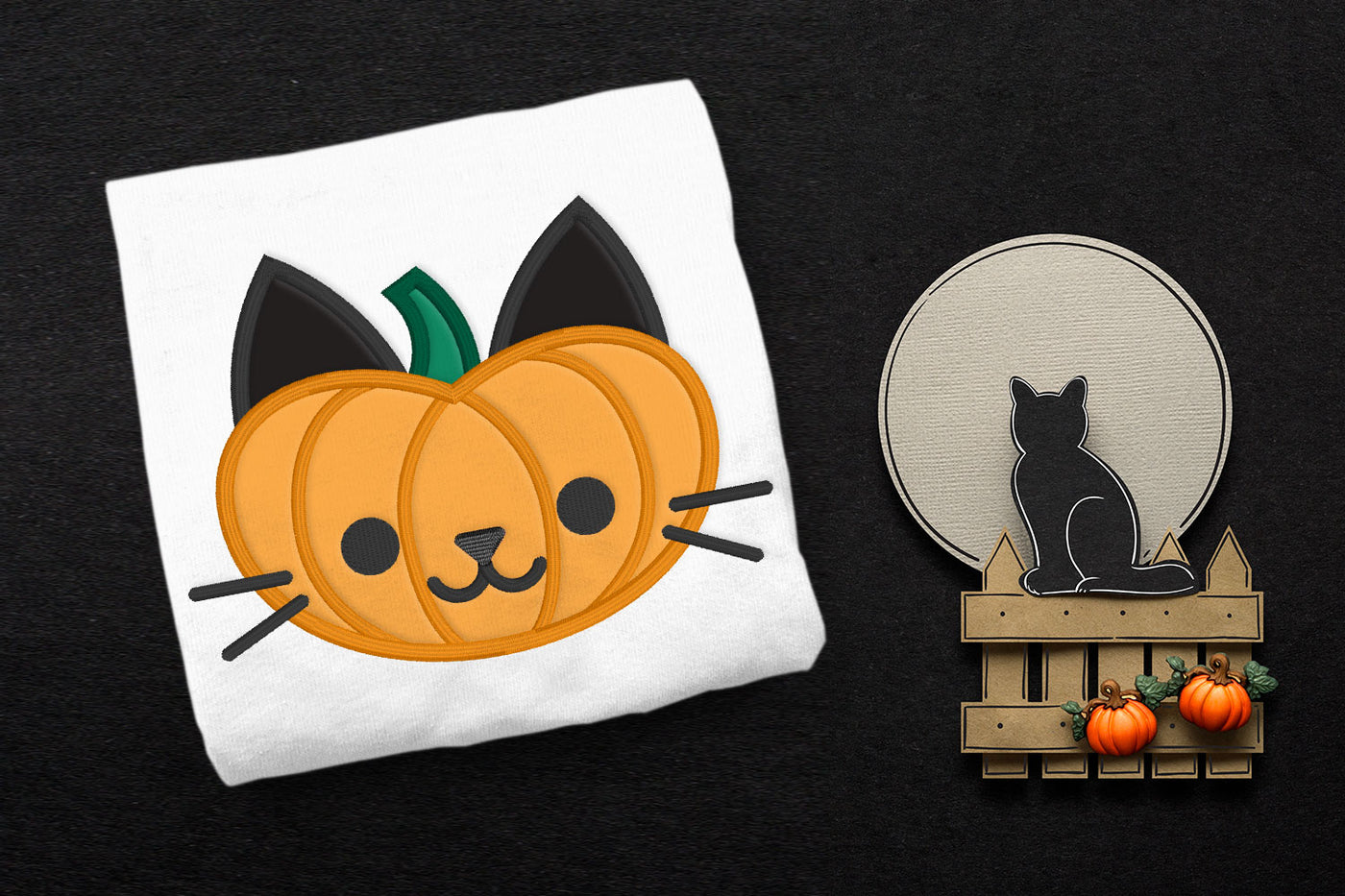 Halloween Pumpkin Kitty Applique Embroidery File