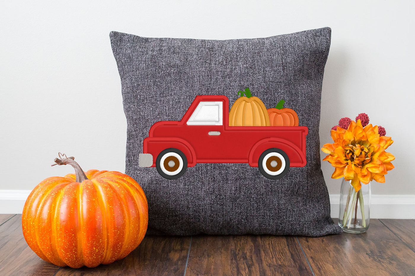 Vintage Truck with Pumpkins Applique Embroidery