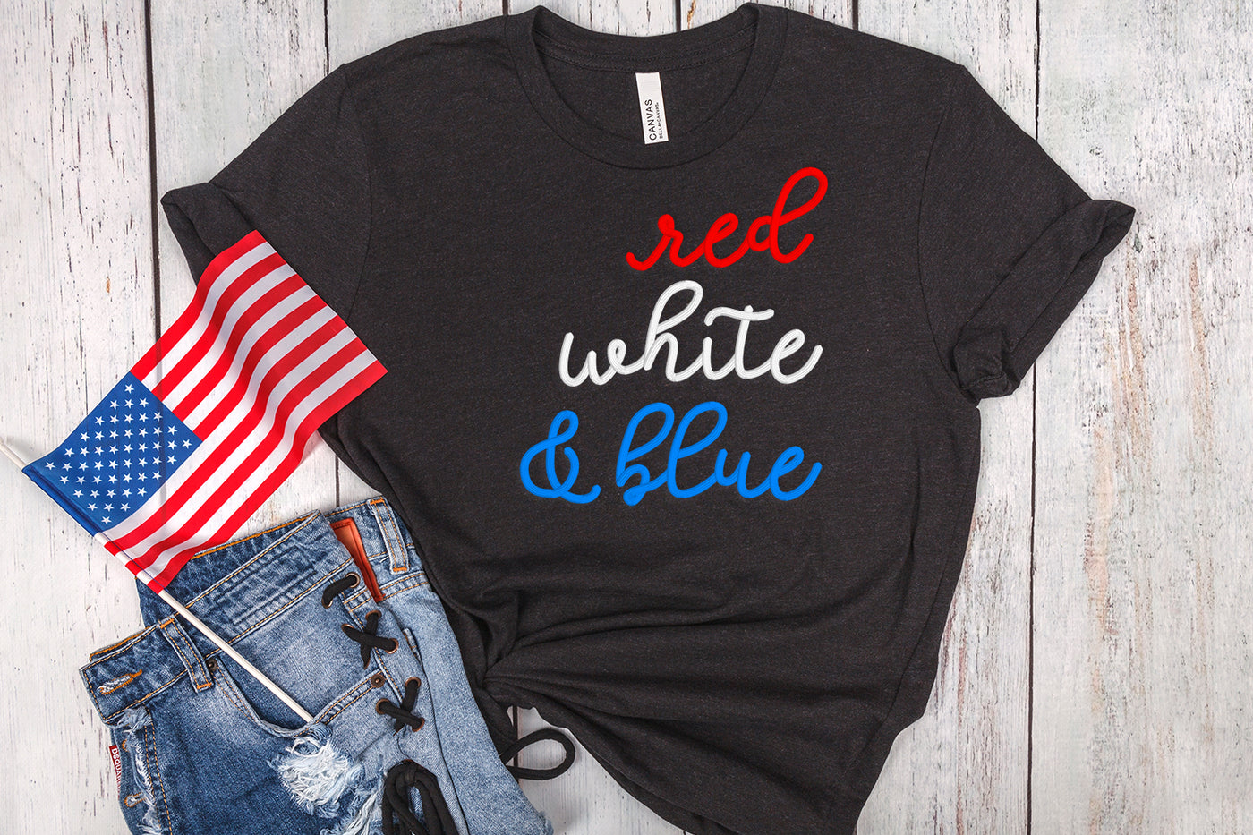 Red White & Blue Word Art Embroidery