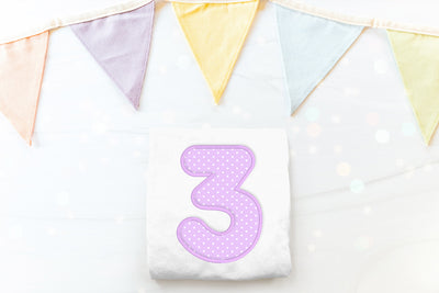 Cute Round Number 3 Applique Embroidery