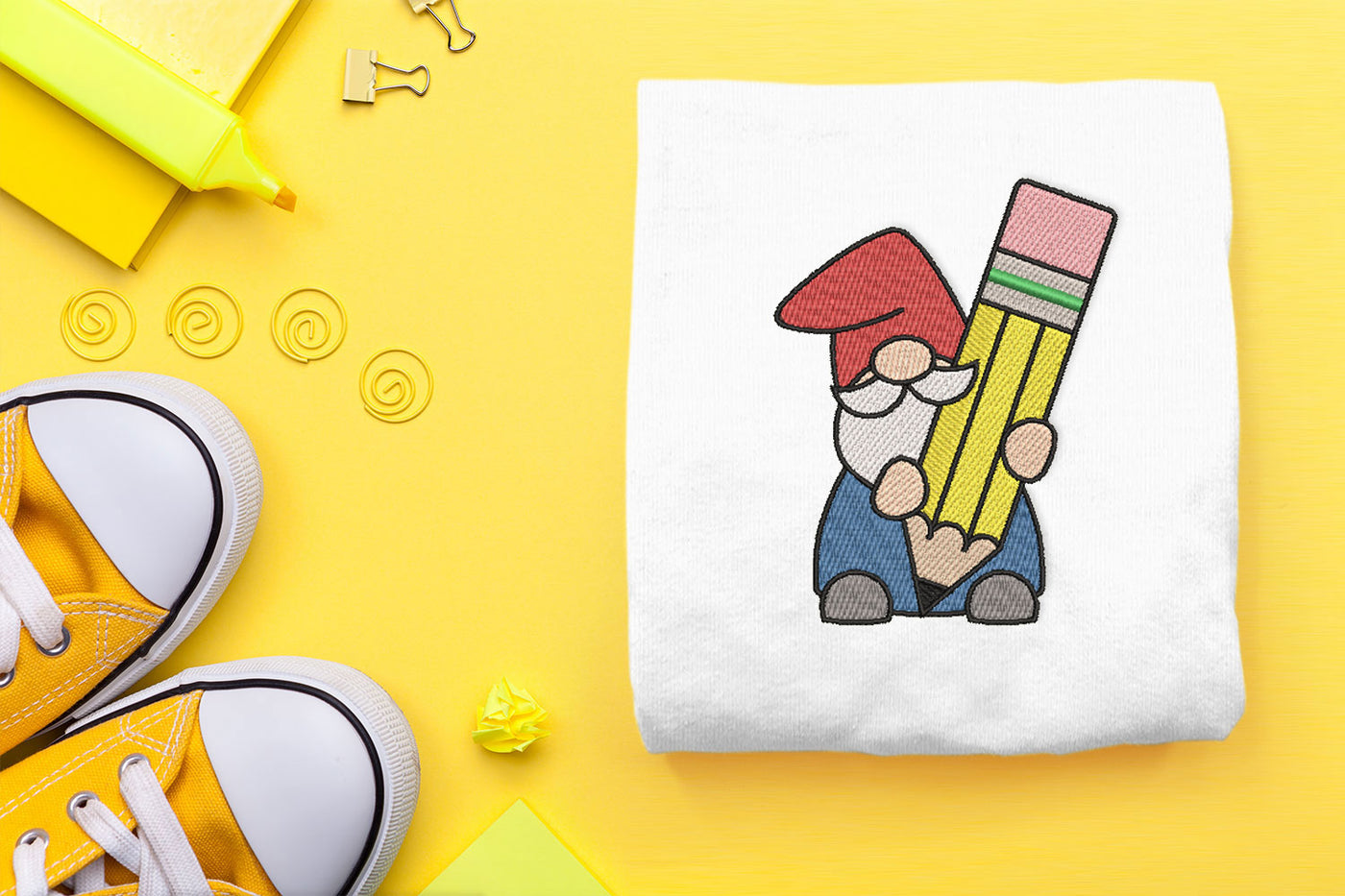 School Gnome with Pencil Embroidery File