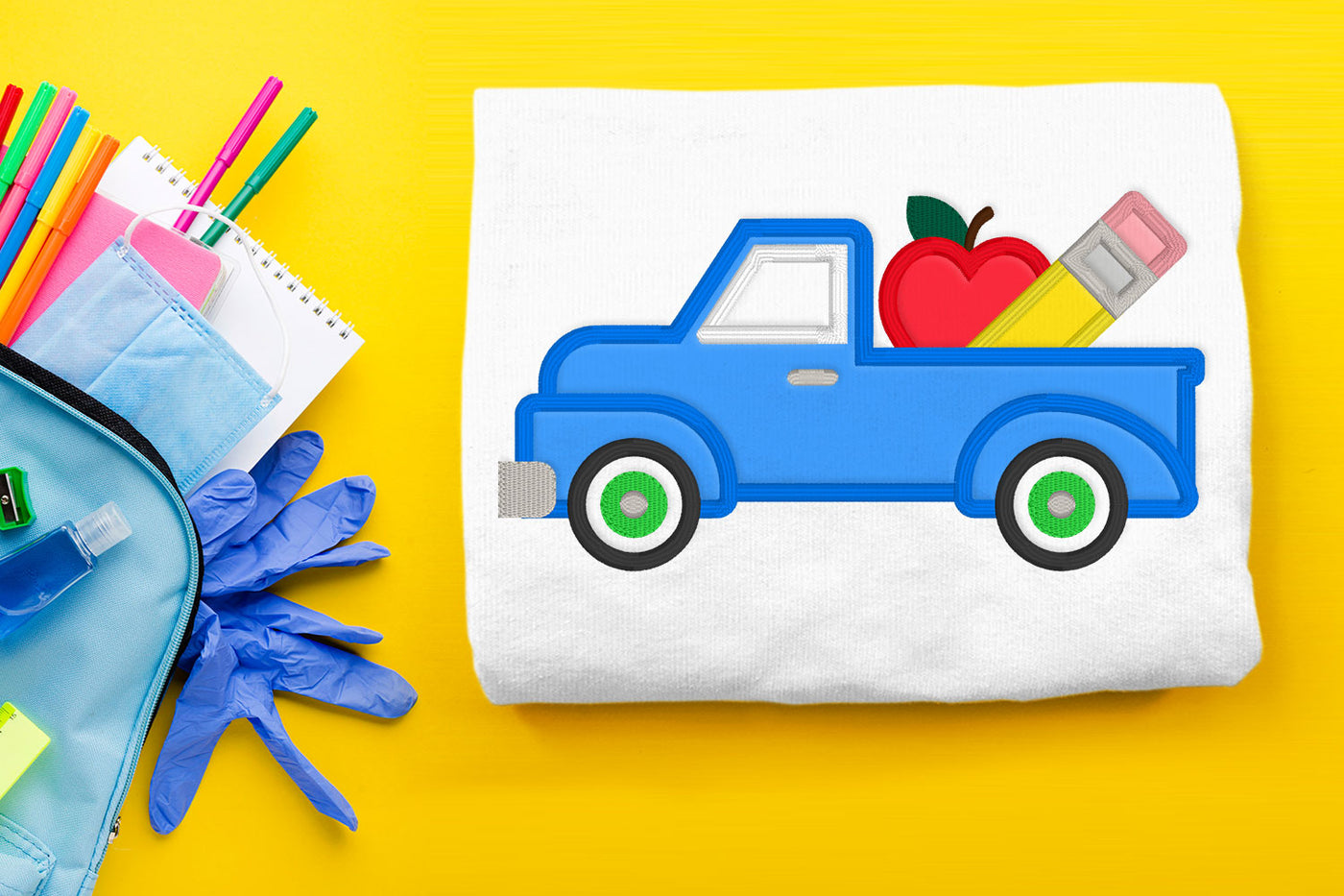 Back to School Vintage Truck Applique Embroidery File