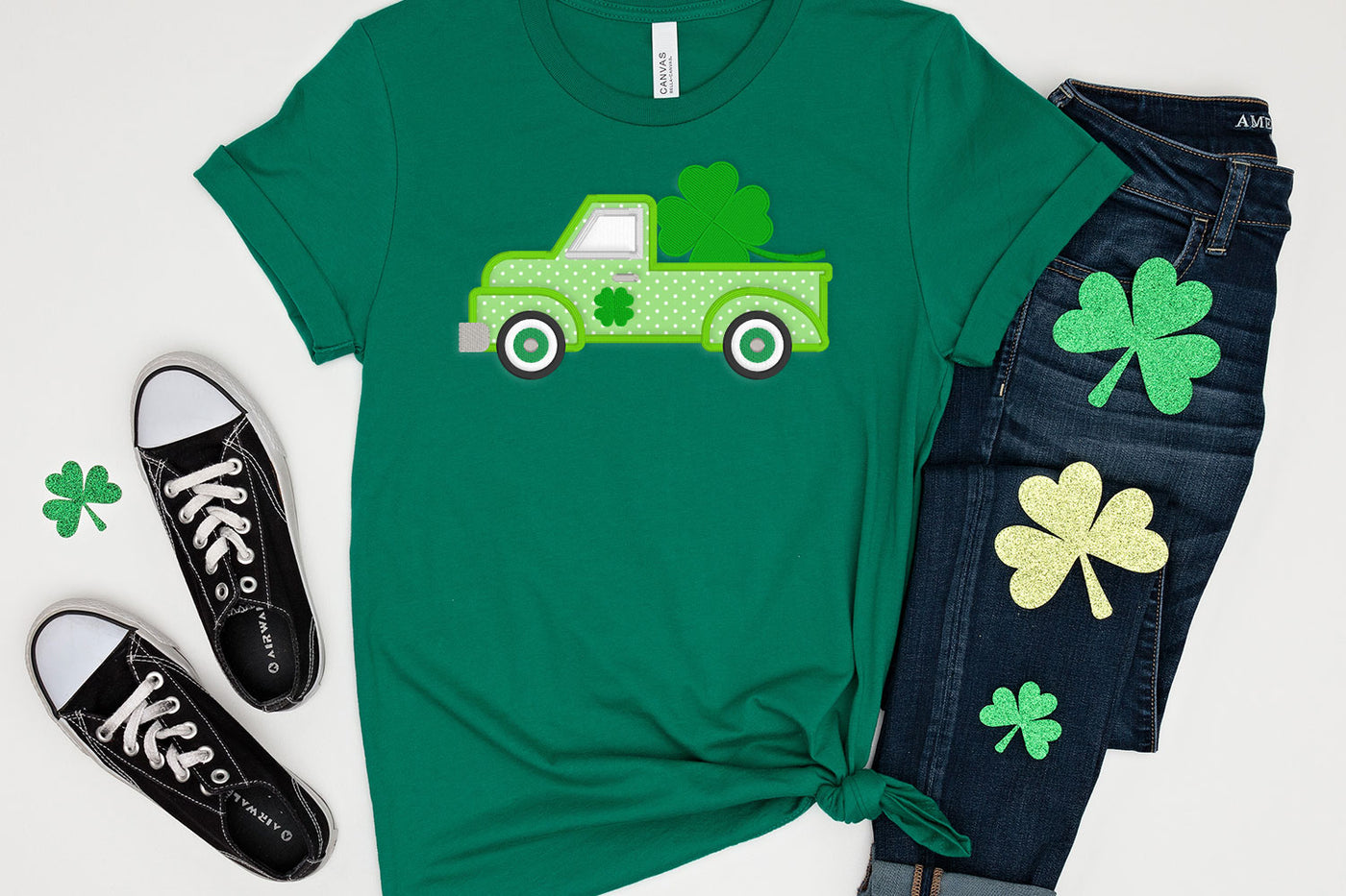 Vintage Truck with Shamrock Applique Embroidery File